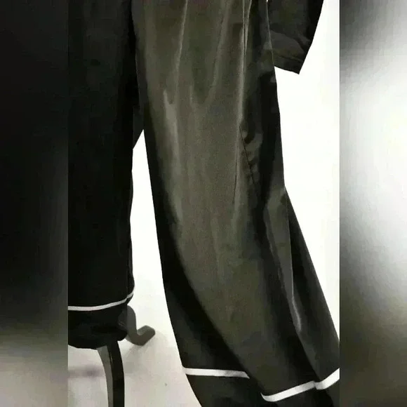 MISSGUIDED Black White Piped Poly Satin Pyjama Tie Wide Leg Jumpsuit 8US 12UK - Picture 5 of 11